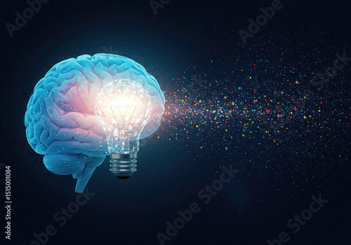 Brain power creative idea innovation and invention artificial intelligence light bulb concept design