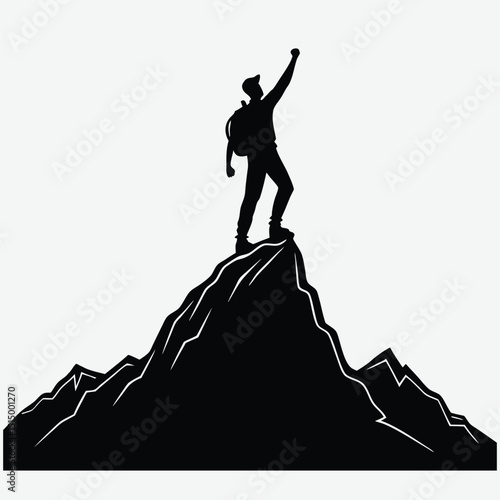 Mountain climber reaching the peak silhouette image vector art and illustration	