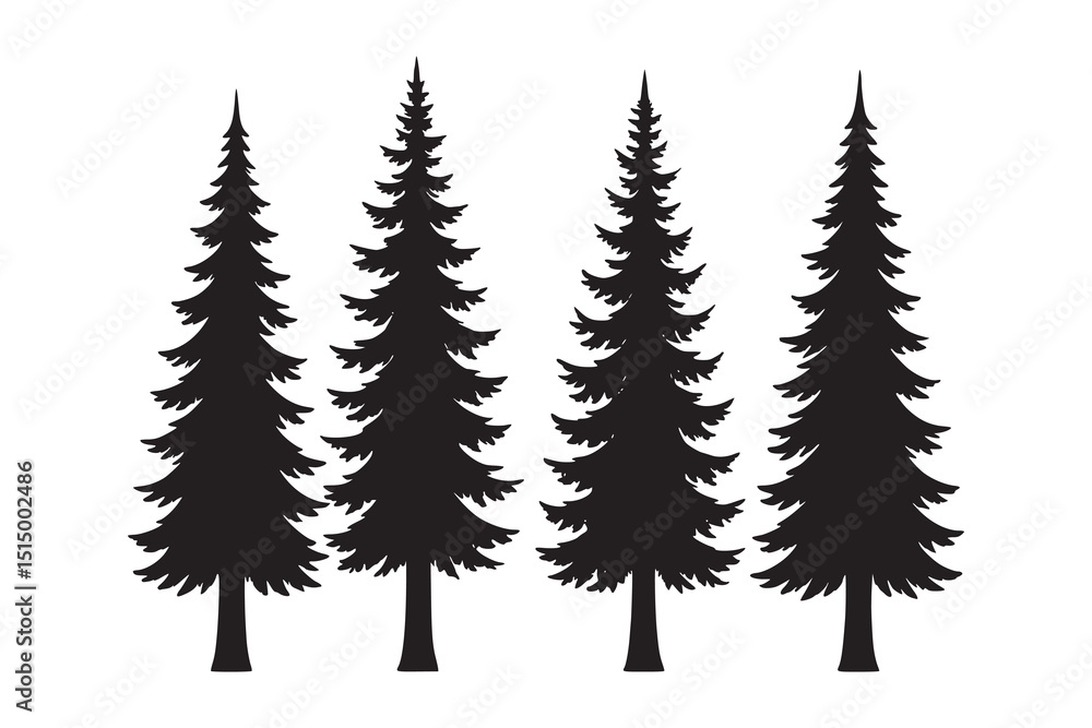Obraz premium Silhouette of Pine Trees on Hill Landscape Vector Illustration