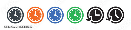 Clock and Stopwatch Icon Set – Monochrome Flat Style