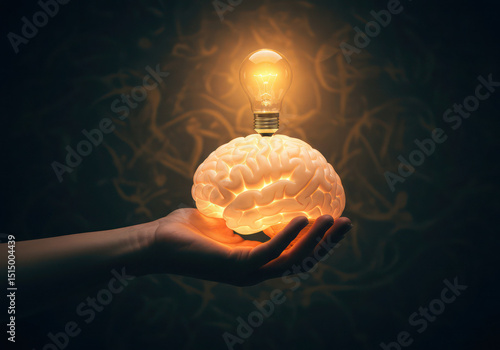 Brain power concept creative idea innovation light bulb human mind intelligence knowledge learning genius