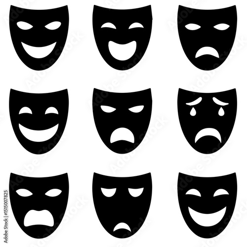  Emotional Mask Silhouettes Collection vector design