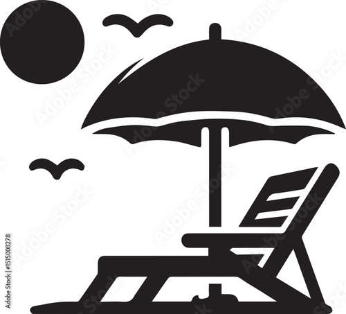 Beach chair silhouette vector, Beach umbrella and chair icon vector illustration