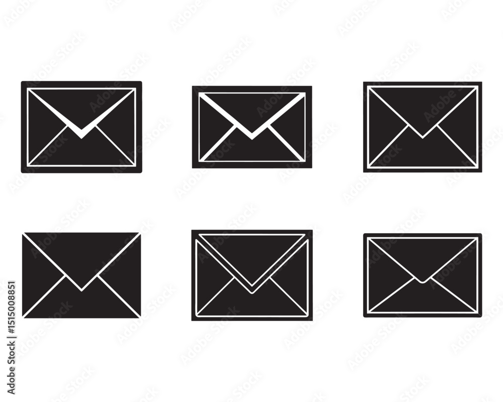 e mail icons set Vector icon illustration silhouette Graphics design image white background e mail icons set Vector icon illustration silhouette Graphics design image white background