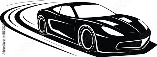 Futuristic Sports Car Illustration – Sleek Black Supercar in Motion, Minimalist Digital Art