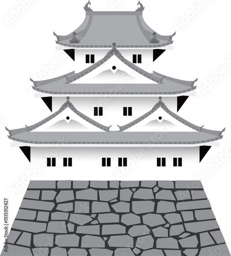 日本の城　三重三階の天守・櫓のイラスト