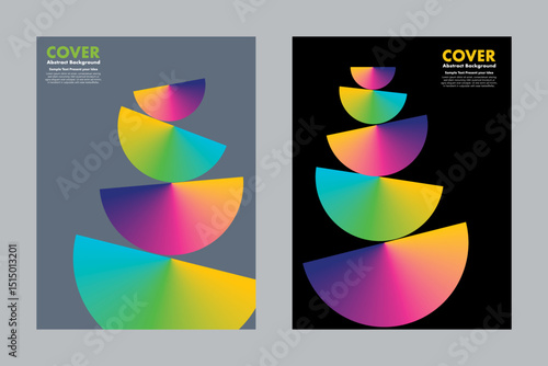 Abstract gradient vector background design with colorful semicircular shapes stacked in geometric balance. Ideal for modern cover, posters, annual report, digital artwork, presentations.