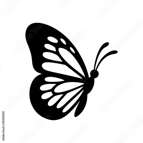 Silhouette of a butterfly with detailed wing patterns in black and white illustration design