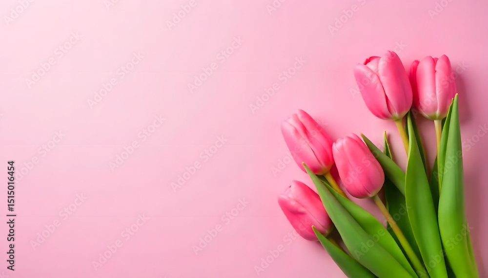 A stunning arrangement of pink tulips, offering a vibrant and fresh spring aesthetic on a pink background. A stunning arrangement of pink tulips, offering a vibrant and fresh spring aesthetic on a pink background.