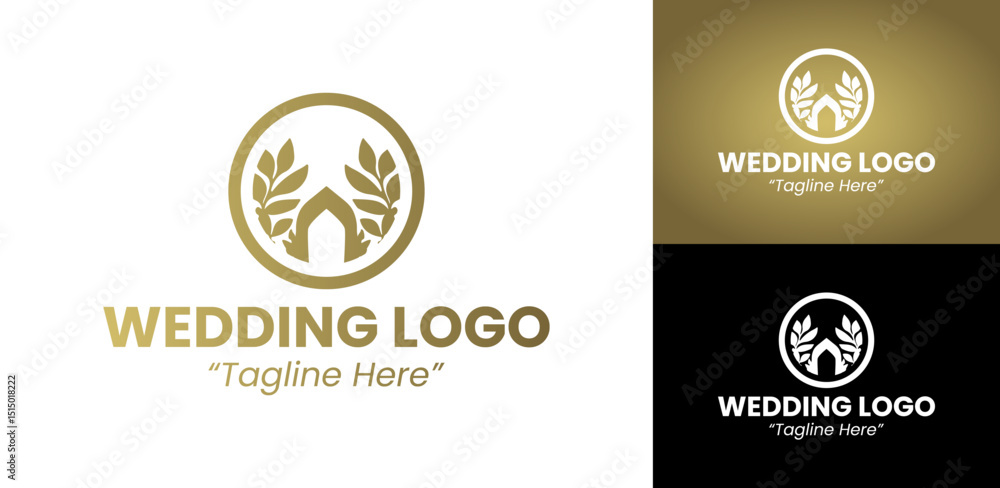 Fototapeta premium Creative Wedding Logo Design with Golden Floral Details for Modern Wedding Branding