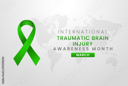 Traumatic Brain injury Awareness Month background design with Green silk ribbon.