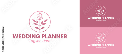 Elegant and Professional Wedding Planner Logo Designs with Floral Elements in Pink