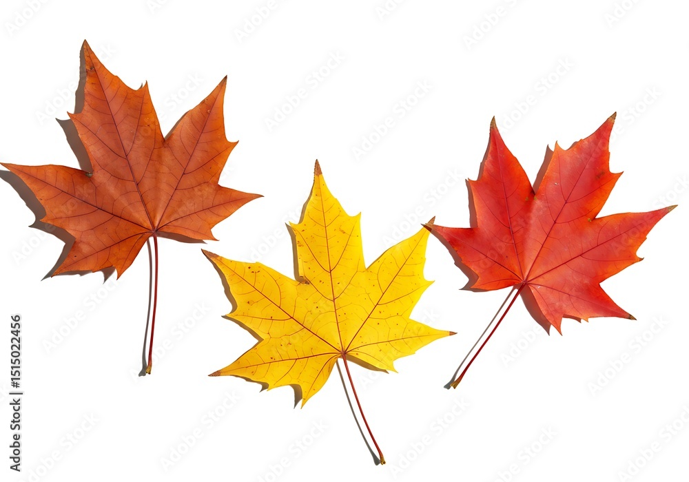 Three colorful maple leaves isolated on white background Three colorful maple leaves isolated on white background