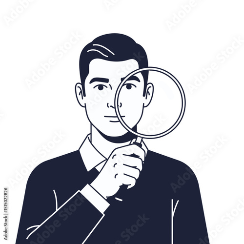 Vector of a man holding a magnifying glass