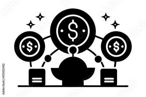 Line art icon of a hand holding a dollar coin, symbolizing finance, income, donation, payment, investment, savings, or monetary support. Minimalist black and white outline suitable for financial apps,