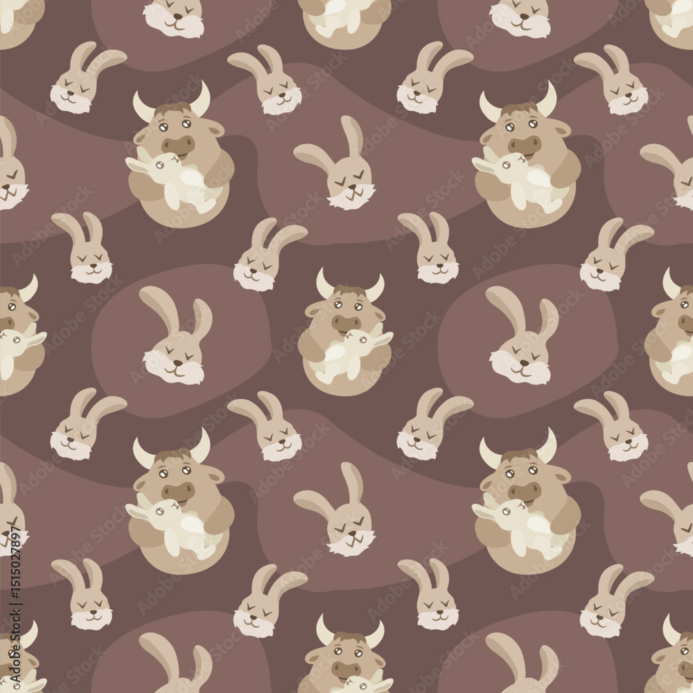 Seamless pattern with bulls and bunnies Seamless pattern with bulls and bunnies