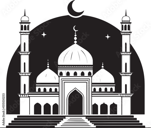 Minimalist Islamic Mosque – Crescent Moon & Elegant Architecture