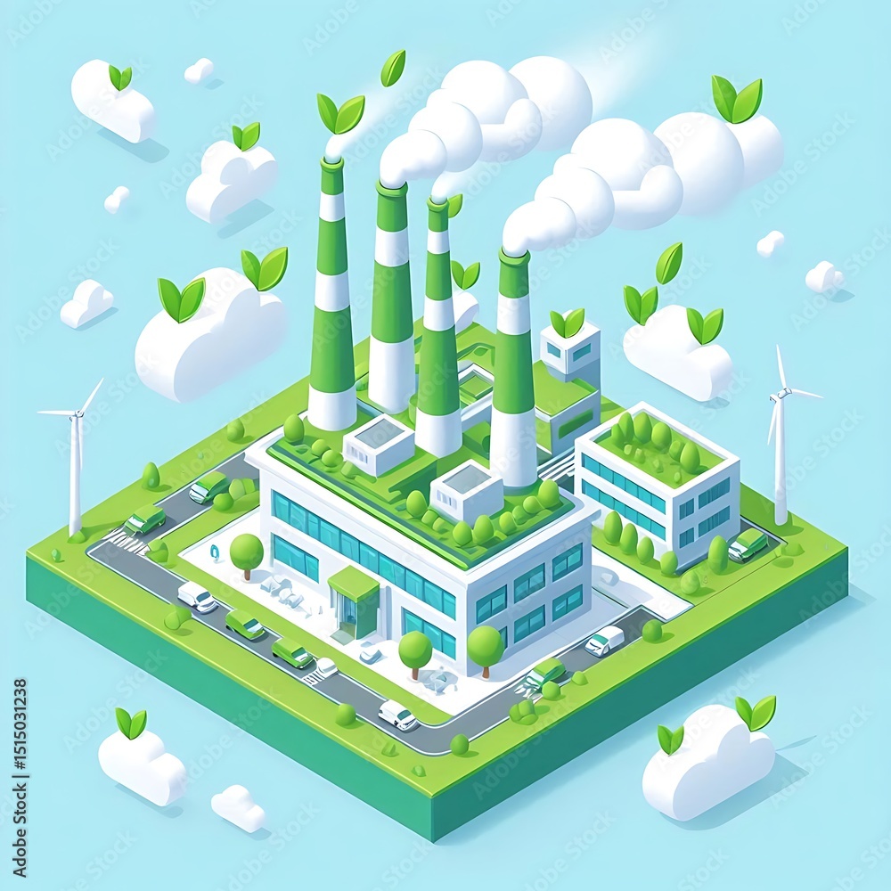 Sustainable Green Factory Isometric Illustration Sustainable Green Factory Isometric Illustration