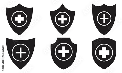 Shield with medical cross symbol protective icon on white background