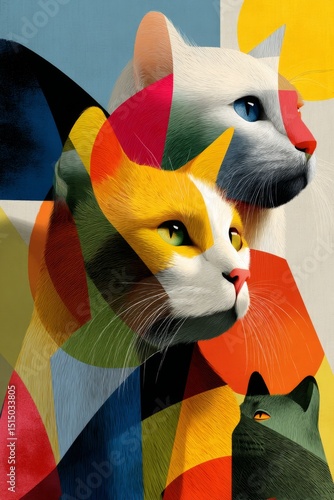 Abstract art painting of colorful cats and dogs vibrant design contemporary environment artistic perspective
