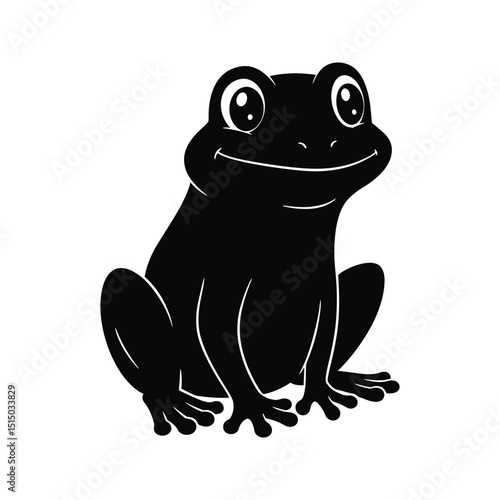Cute cartoon frog silhouette black amphibian illustration happy froggy vector graphic