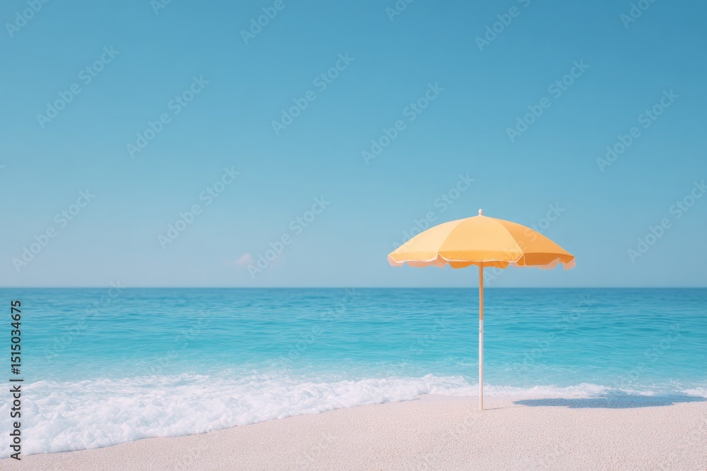 serene beach with fine sand single beach umbrella and endless blue ocean under clear skies serene beach with fine sand single beach umbrella and endless blue ocean under clear skies