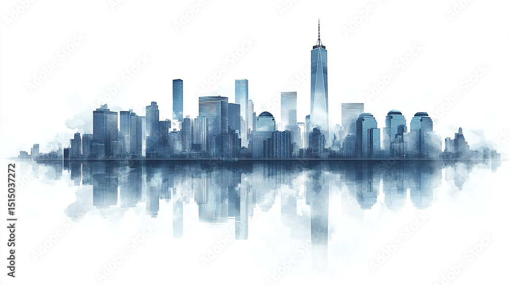 Obraz premium stunning city skyline with reflection water, showcasing modern architecture and serene
