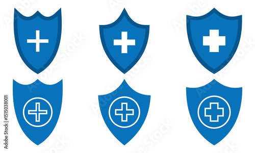 Health shield medical icon representing protection, healthcare, and safety. Ideal for medical, wellness, and security themes with outline and filled designs. Eps 10.