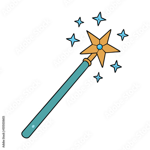 A sparkling fairy wand shimmering with glowing magic stars, radiating enchanting light and whimsical charm, ready to cast spells of wonder and delight.
