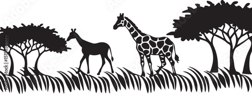 Black vector silhouettes of a horse, giraffe, and camel, illustrating wild and farm mammals isolated on white