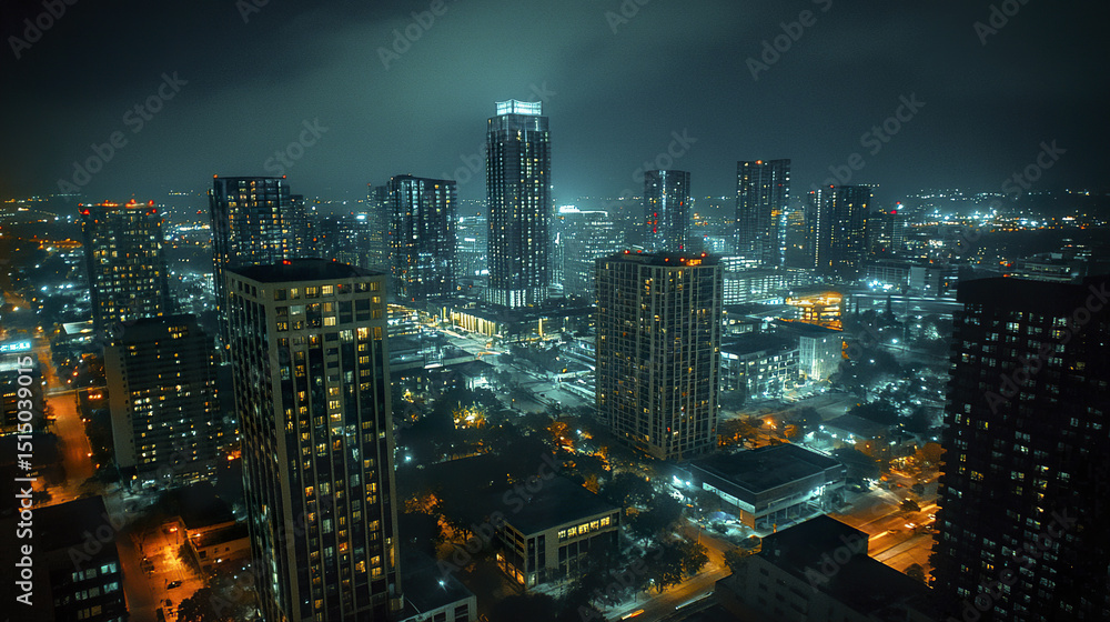 Fototapeta premium stunning night view of city skyline, showcasing vibrant lights and modern architecture