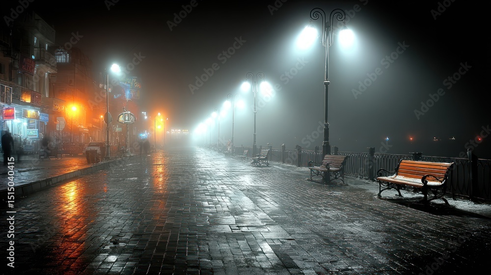 Obraz premium Foggy night street scene (2)