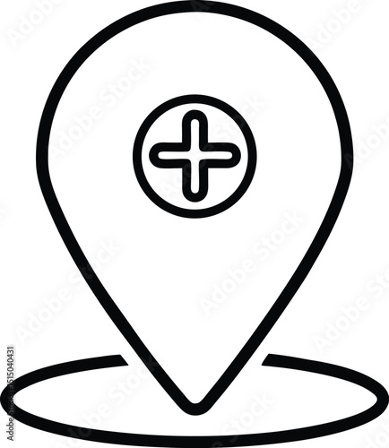 Medical, hospital and pharmacy outline vector illustration navigation location pin design for web or app