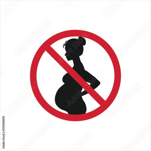No Pregnancy Sign: Pregnant Woman Silhouette in Red Prohibited Circle