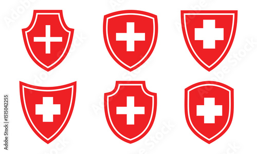 Health shield medical icon representing protection, healthcare, and safety. Ideal for medical, wellness, and security themes with outline and filled designs. Eps 10.