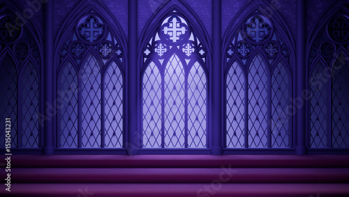 教会風背景青い夜（blenderで制作の3DCG）