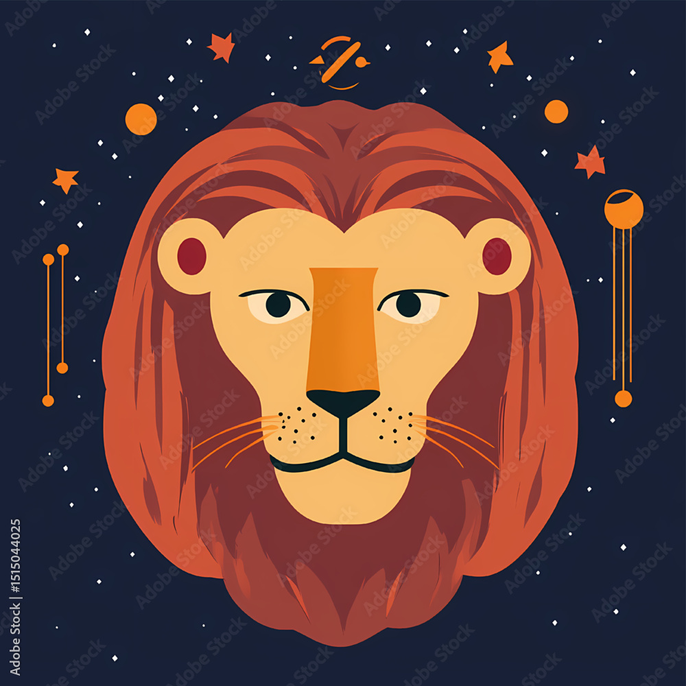Fototapeta premium Majestic Leo Zodiac Sign Celestial Lion in the Night Sky, Astrology Illustration
