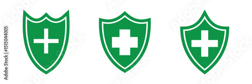 Shield with cross icon set. safety health shield vector illustration.