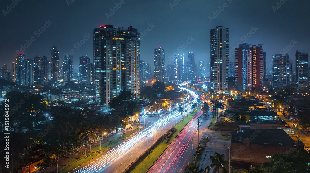 vibrant cityscape at night showcasing illuminated skyscrapers and busy traffic vibrant cityscape at night showcasing illuminated skyscrapers and busy traffic