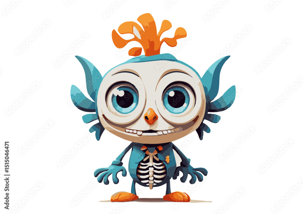 Fototapeta premium Whimsical Cartoon Bird Character Design Cute, Skeletal, and Playful Illustration