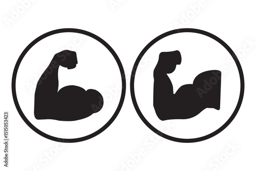 Flexing arm set icon. Power and strong muscle biceps icons. Vector isolated.