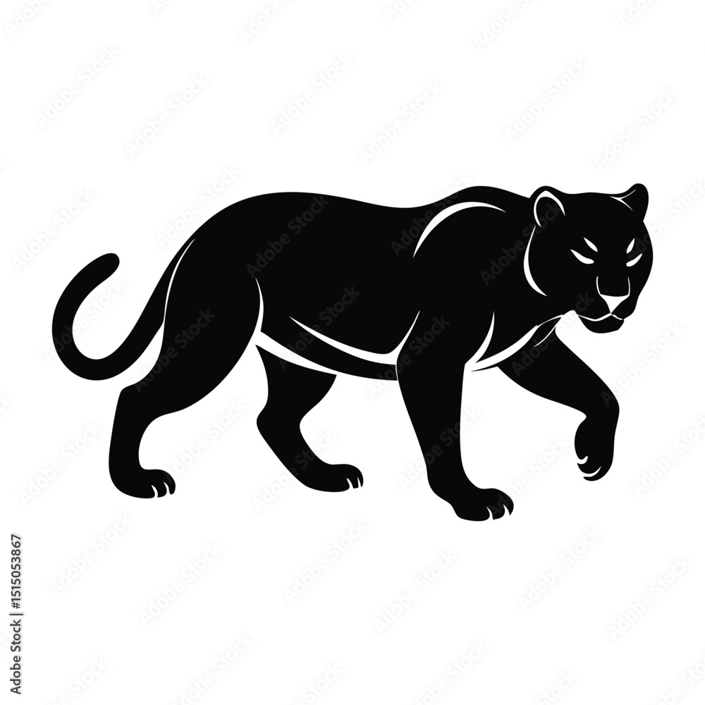 Black and White Panther, Simple silhouette vector white background Black and White Panther, Simple silhouette vector white background