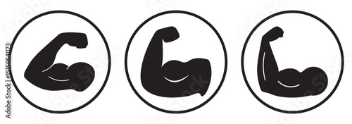 Flexing arm set icon. Power and strong muscle biceps icons. Vector isolated.