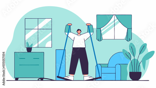 Person doing resistance band exercises at home