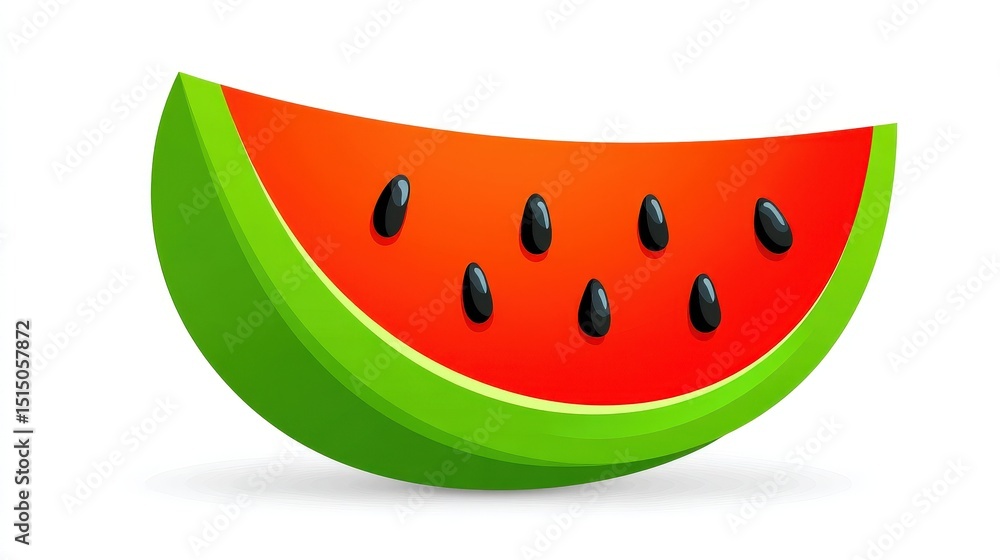 Bright and Juicy Watermelon Slice with Green Rind and Black Seeds on White Background Bright and Juicy Watermelon Slice with Green Rind and Black Seeds on White Background