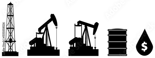 Oil pump silhouettes and drilling industry icons