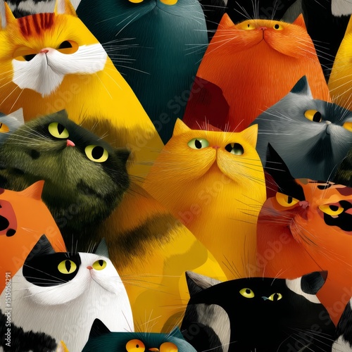 Seamless pattern wallpaper background of colorful cats animal art fun home decor vibrant environment playful viewpoint