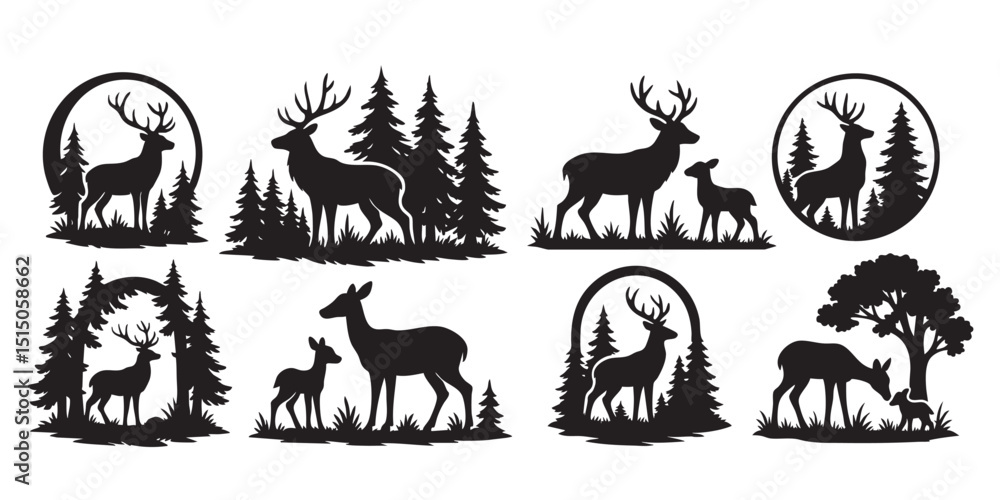 Fototapeta premium deer vector silhouettes set black color isolated on white background