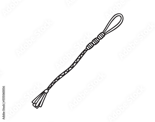 Leather whip knout with small tassel doodle hand drawn icon. Outline line drawing clipart symbol