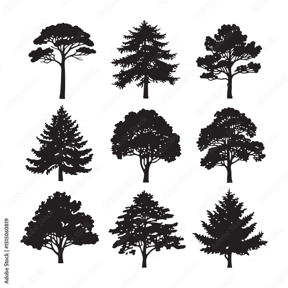 Fototapeta premium collection of trees icon silhouette 